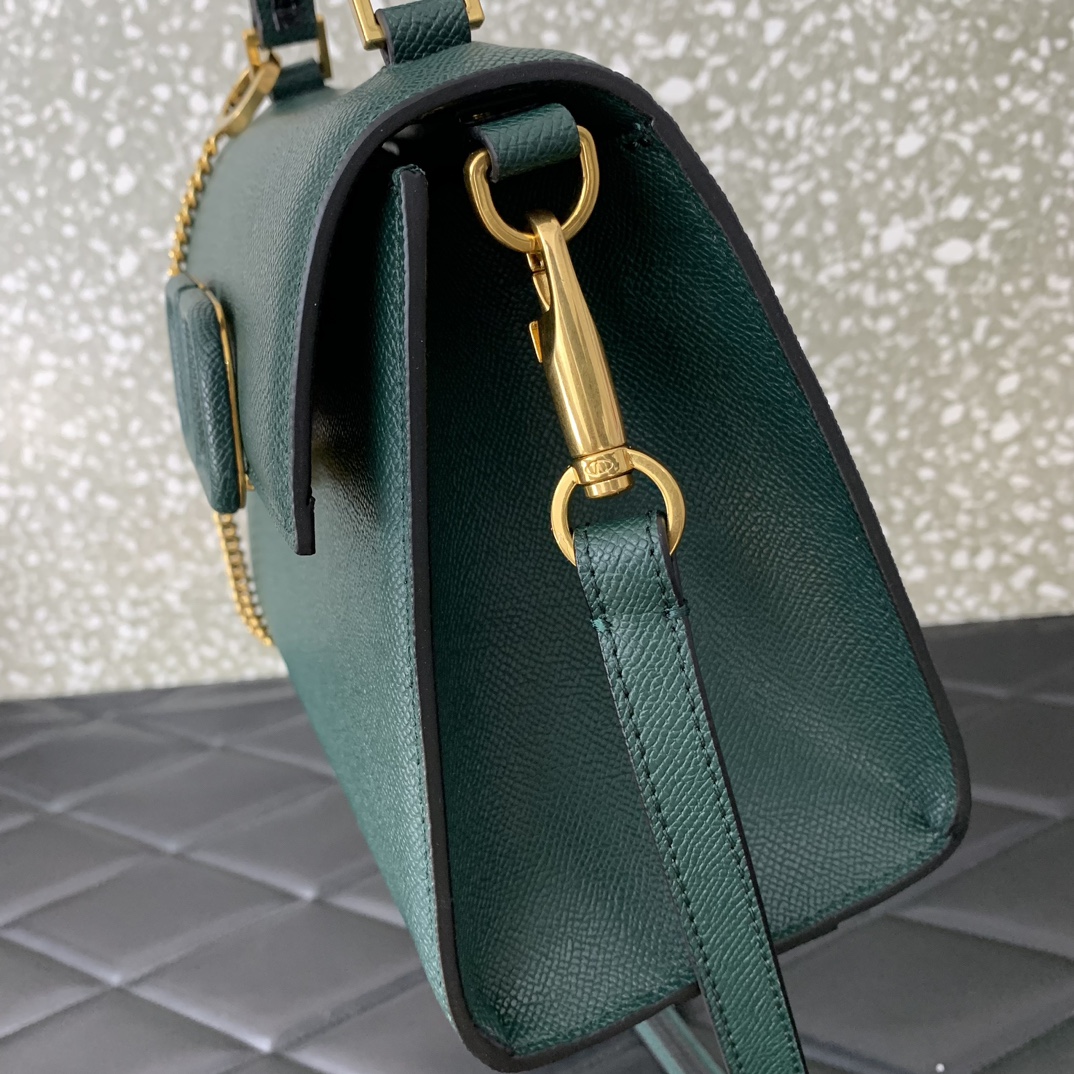 Valentino Garavani Vsling Small Handbag in Dark Green Grainy Calfskin 